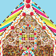 Festive Gingerbread House Illustration Colorful Candy Decorations and Sweet Treats