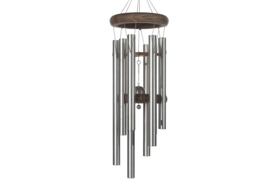 Metal wind chimes with wooden top isolated on transparent background