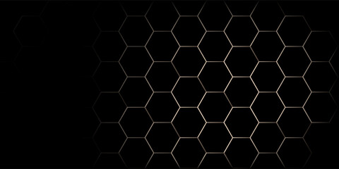 Black and gold hexagonal technology abstract background with honeycombs. vector illustration