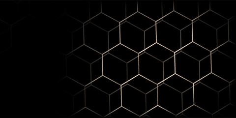 Black and gold hexagonal technology abstract background with honeycombs. vector illustration