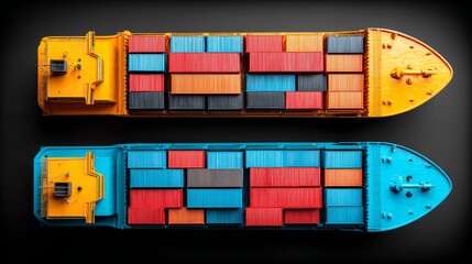 Obraz premium The concept of a trade war between the United States and China is symbolized by cargo containers and ships colliding, representing USA vs China business finance economic trade tension and conflict