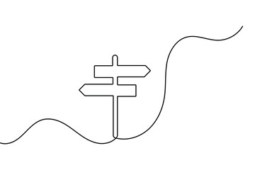 Obraz premium Road direction sign continuous one line drawing minimalist style outline vector illustration design 