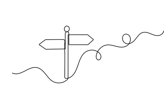 Road direction sign continuous one line drawing minimalist style outline vector illustration design
