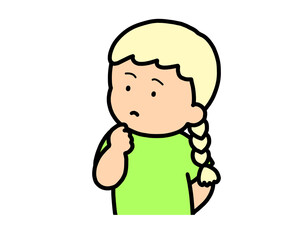 考える　金髪の女の子