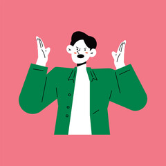 Frustrated Man Raising Hands in Exasperation. Negative emotions. Male upper body.