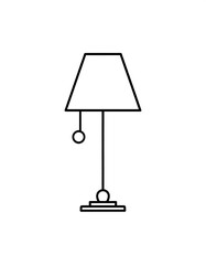 Fototapeta premium A simple outline illustration of a standing lamp on a white background. The design features a rectangular shade and spherical details