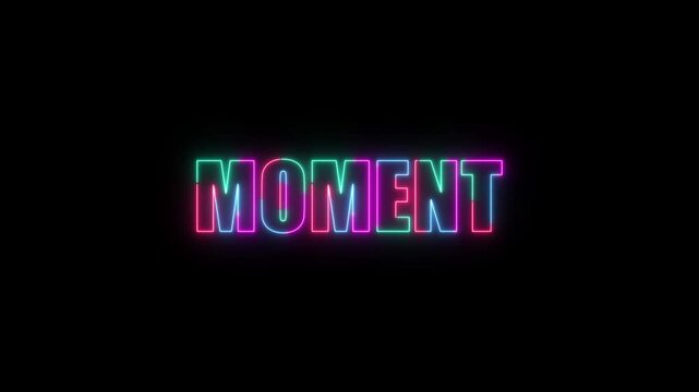 neon colorful moment text animation title on transparent background.