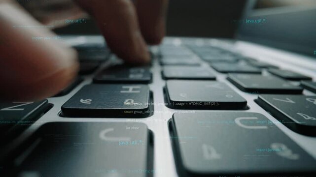 Detailed close-up of hands typing on a keyboard with computer code overlay, capturing the essence of technology, software development, and digital innovation in action. Xenic - Powered by Adobe