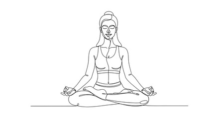 Obraz premium Find inner peace with this elegant line art of a woman meditating in lotus position, promoting wellness and mindfulness for your next project or design