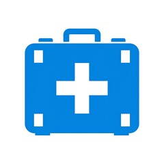 Obraz premium A simplified, bright-blue, square-shaped case with a white cross at its center, representing medical aid. It has a handle and small square details