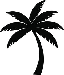 Stylized Palm Tree Silhouette in Black and White for Tropical Themes, Vacation Symbolism, Graphic Design, and Nature-Inspired Art