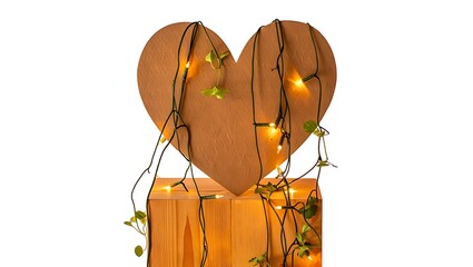 Heart shaped decoration with warm fairy lights and greenery