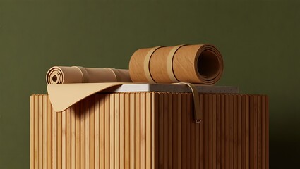Natural materials and textures on a wooden surface with a green background