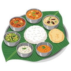 South Indian Thali – Traditional Indian Meal Vector Illustration  
