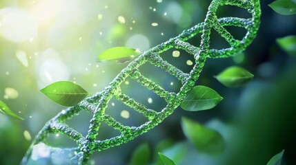 The interplay of genetics and nature represented by a green DNA strand.