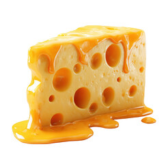 Delicious slice of Swiss cheese generously covered in melted golden cheese sauce, isolated on a transparent background