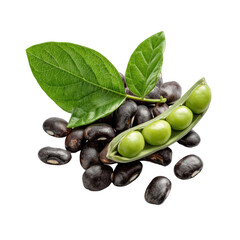 Fresh black beans and bright green peas burst with natural goodness, perfect for healthy meals., isolated on a transparent background