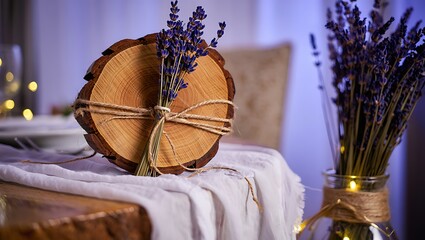 Rustic dried orange slice and lavender decoration on a table