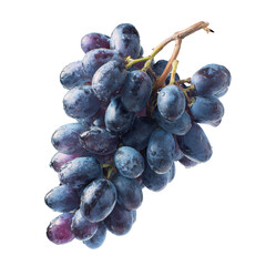 Fresh ripe dark grapes glistening with water droplets, perfect for healthy eating and culinary inspiration., isolated on a transparent background