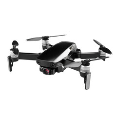 Sleek black drone with advanced camera technology captures stunning aerial views effortlessly, isolated on a transparent background