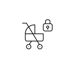 Baby stroller and lock. Child safety, parental control. Pixel perfect, editable stroke vector icon