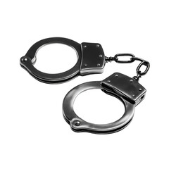 Professional metallic handcuffs symbolize justice, restriction, and legal enforcement for security concepts., isolated on a transparent background