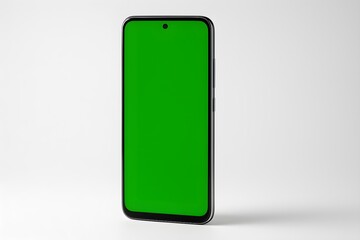 Ultra-realistic 8K photo of an Android smartphone with a bright green screen on a clean white background, perfect lighting and detail.