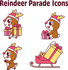 Naklejka premium Reindeer parade icons collection in vector art icon set