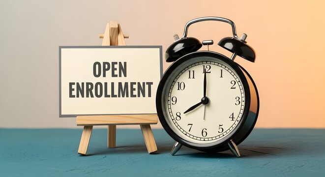 Open Enrollment Time Reminder of Healthcare Plans Deadline with Alarm Clock