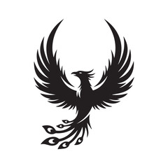 Obraz premium Phoenix Rising with Flame Wings Black White Vector Logo