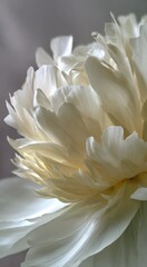 Fototapeta premium The image depicts a delicate white flower featuring a yellow center, with a notably soft and gentle look