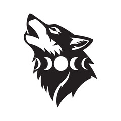 Howling Wolf with Moon Phases Black White Vector Icon