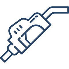 Illustration of a dark blue fuel nozzle icon on a transparent background representing a gas pump nozzle used for refueling vehicles at a station