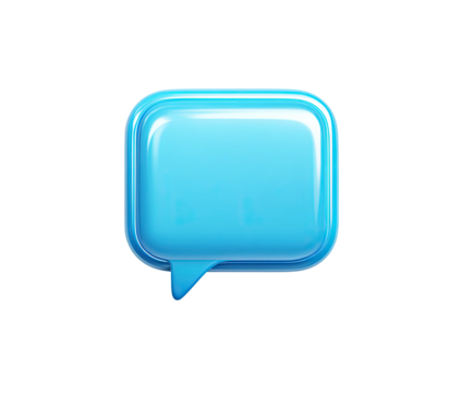 Glossy, 3D light-blue speech bubble against a black background