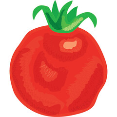 Illustration Of A Fresh Red Tomato With Green Stems Against A Transparent Background Representing Healthy Food And Freshness