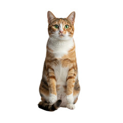Fototapeta premium Sitting Calico or Tortoiseshell Cat with Green Eyes Isolated on White