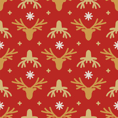 Seamless pattern with dear head and snowflakes