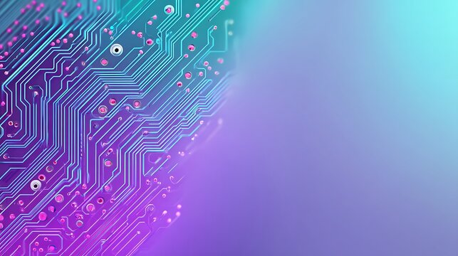 Purple-teal gradient with fine circuit board design and clean blank top space for headline and CTA, ideal for business marketing and tech templates