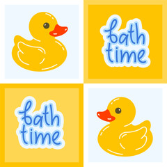 Yellow bath duck toy. Bath time. Seamless pattern