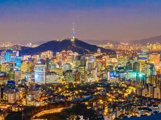 Vibrant seoul cityscape at dusk with namsan tower
