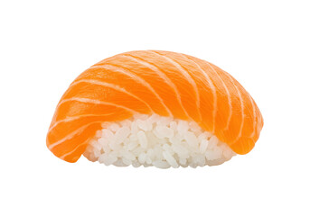 Isolated piece of salmon nigiri sushi, fresh Japanese cuisine, healthy seafood dish