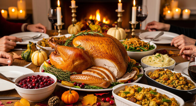 Roasted turkey thanksgiving tradition celebration concept