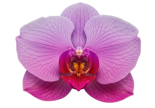 Isolated purple orchid flower with magenta center, blooming blossom and delicate petals