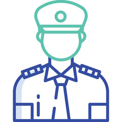 Illustration Of A Man In A Captain Uniform With A Hat And Epaulets In Blue And Teal Colors Representing Authority And Service On A Transparent Background