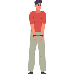 Illustration Of A Man Wearing A Red Shirt And Khaki Pants With Handcuffs On His Wrists In A Standing Pose On A Transparent White Background