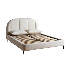 Cream bed with slatted base, minimalist design on black background
