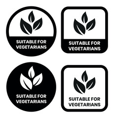 Suitable for Vegetarians stamp sticker with Leaves icon vector illustration. Suitable for Vegetarians sign, logo, badge, icon, sticker, label, emblem, stamp, symbol, black, line, flat vector.