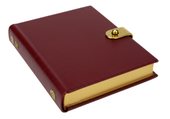 Isolated diary with burgundy cover and gold edge for storing notes and important information