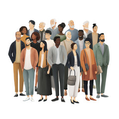 Diverse group of people standing together, representing community, unity, and teamwork., isolated on a transparent background