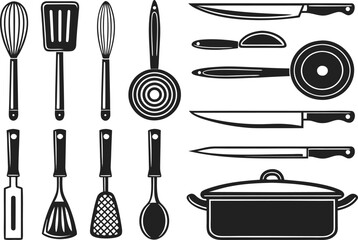 Cooking and Kitchen Tools Icons. Culinary Equipment Outline Set. Kitchen Utensils Icon Collection. Cooking Instruments Illustration. Modern Kitchen Elements Design. Chef Tools and Cooking Icons